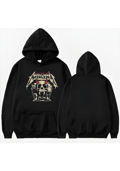 Startmore Metalica Kuru Kafa Basklı Kapişonlu Sweatshirt Siyah