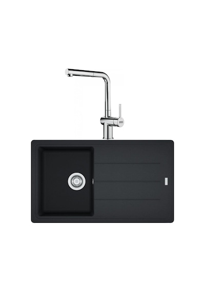 Franke Basis BFG 611-86 Nero Granit Evye - Active Plus Doccia 2.0 Krom Batarya Seti