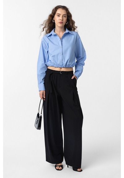 Antioch Crop Poplin Kadın Gömlek Bebe Mavi