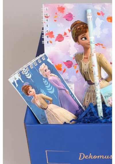 Dekomus Lisanslı İle Gıft Box Özel Kutulu "frozen Karlar Ülkesi Kırtasiye Seti" Pipetli Bardak,silgi,not Defteri Altın