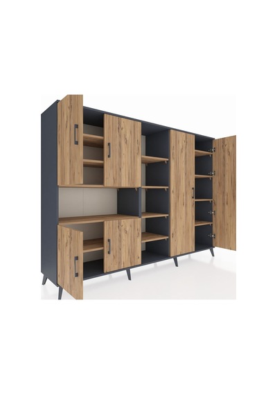 Hyperion Dolap 13 Raflı 6 Kapaklı 220x44x163 Antrasit-çam Antrasit-çam