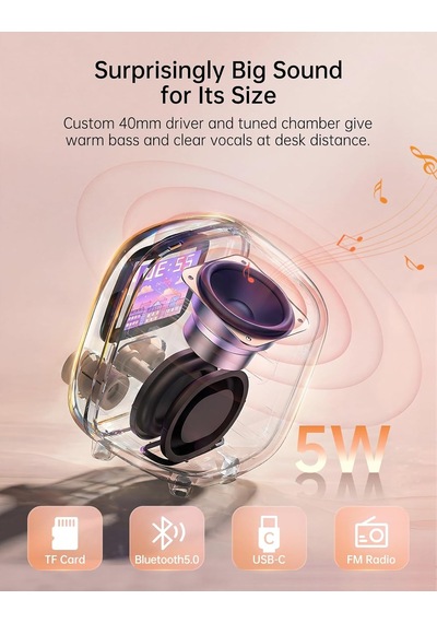 Tiivoo-2 Fm Radyo Bluetooth Hoparlör Çalar Saatli, Pixel Art Retro Mini Küçük Sevimli Kablosuz Hoparlör, Vintage Dekor Parti Ofis Ev Masası Yatak Odası Mutfak Dış Mekan İçin Uygun, Krem