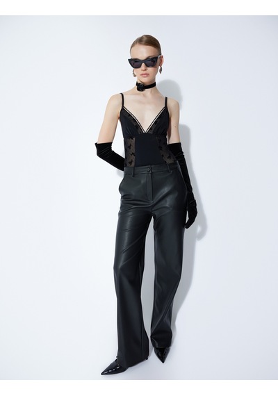 Koton Askılı Tül Detaylı Bodysuit Siyah 5wlk00013mk
