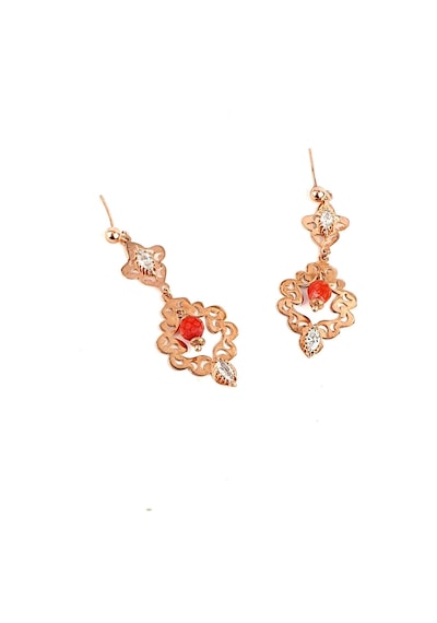Mercan Taşlı 925 Ayar Gümüş Rose Tasarım Küpe