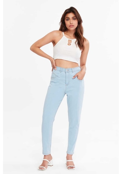 Shevega Kadın Buz Mavi Ön Contali Likrali Dar Paça Jeans Pantolon Buz Mavi