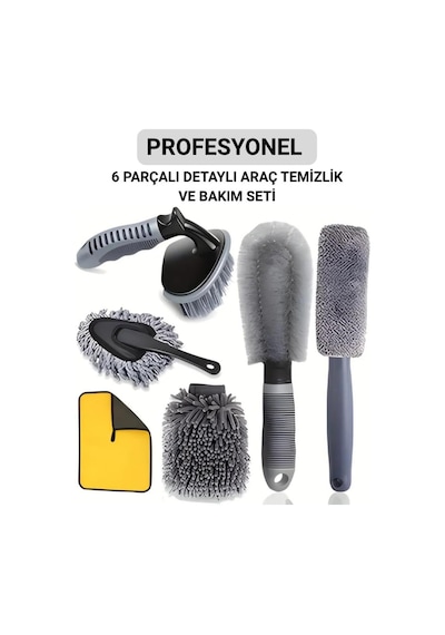 6 Parça Profesyonel Mikrofiber Araç Oto Yıkama Seti Yıkama Eldiveni Jant Lastik Fırçası Toz Fırçası Diğer