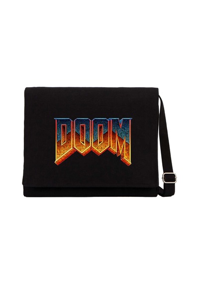 Doom Vintage Siyah Kanvas Postacı Çantası