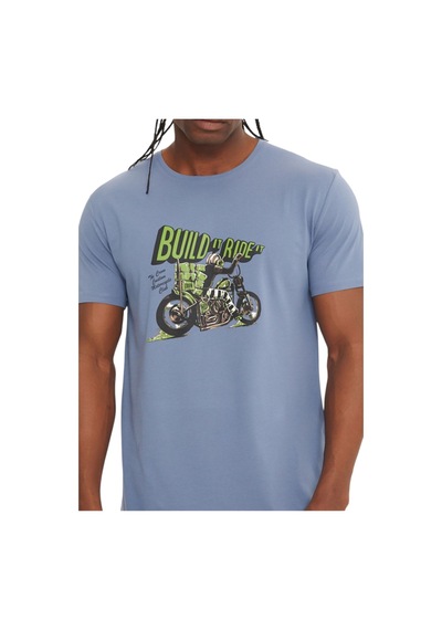 The Crow Erkek Rider Baskılı T-shirt Tc7059 Mavi 