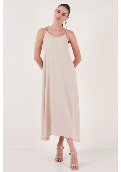 Lela Regular Fit Ip Askılı Uzun Bayan Elbise 5865732 Taş