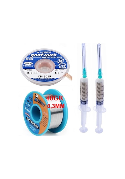 Soldering Wıre 63 Sn-37 Pb Lehim Teli 40 Gr. 03 Mm Flux Lehim Toplama Lehim Emme Fitili 3,0mm Seti 3in1arada St01