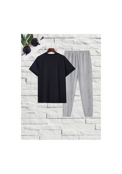 Medinenur Sister Yazı Baskılı T-shirt Eşofman Altı Jogger Rahat Kalıp Siyah Eşofman Takım Siyah