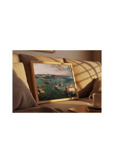 Rönesans Bruegel Napoli Körfezinde Deniz Savaşı Çerçevesiz Poster 21x30 Cm A4 Tablo Rönesans