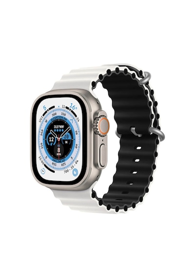 Wozlo Apple Uyumlu  Watch 1 2 3 4 5 6 7 8 Se Ultra 42/44/45/49mm Ocean Loop Tokalı Kordon - Beyaz Siyah