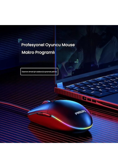 Philips SPK9304 USB Kablolu 6400DPI 6 Tuşlu RGB Aydınlatmalı Optik Gaming Mouse