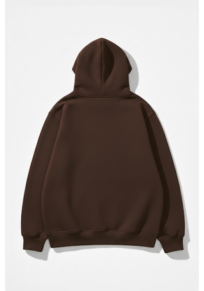 Uyguntarz Unisex Yumuşak Dokulu Freedom Baskılı Tasarım Oversize 3 İplik Hoodie Sweatshirt Kahverengi