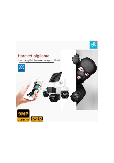 Ultimate Okam 3936 9mp 3+3+3 Üç Kameralı Ultra Hd 4g Solar Akıllı Güvenlik Kamerası