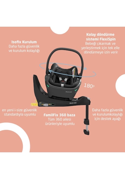 Maxi-Cosi Coral 360 Dönebilir Isofix Bazalı 2'si Bir Arada Ana Kucağı ve Oto Koltuğu Essential Graphite