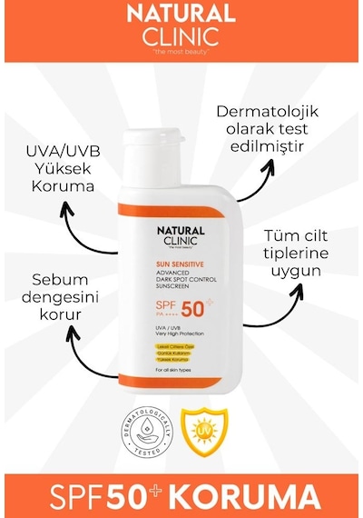 Natural Clinic SPF50+ Leke Karşıtı Yüksek Koruma Nemlendirici Güneş Kremi 50 ML