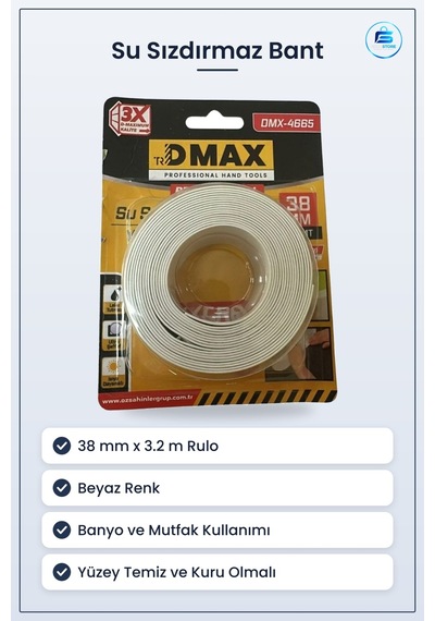 Su Sızdırmaz Bant 38 Mm X 3.2 M Beyaz Yapışkanlı Banyo Mutfak Sız