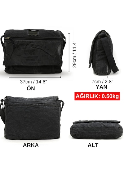 Dark Cotton 8128 Kanvas Omuz Postacı Siyah 15.6 İnç Laptop Çanta