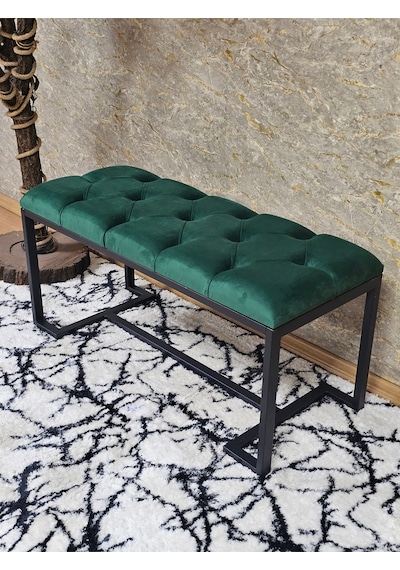 Zafir Siyah Boyalı - L - Ayaklı 100 Cm X 38 Cm Oturak - Bench - Makyaj Taburesi - Makyaj Oturak Yeşil