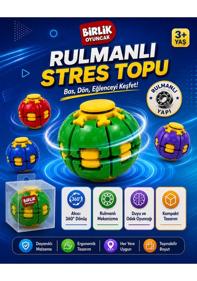 Stres Topu Press & Spin Basınca Dönen Fidget Spinner Oyuncak 3+ Yaş Yeşil
