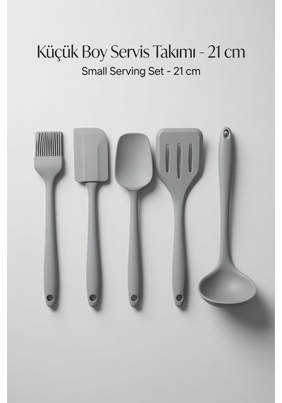 5 Parça Silikon Servis Takımı Küçük Boy 21 Cm Açık Gri