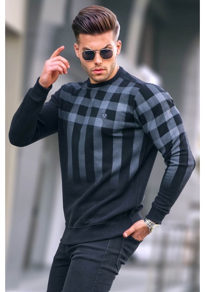 Madmext Siyah Bisiklet Yaka Baskılı Sweatshirt 6031 Siyah
