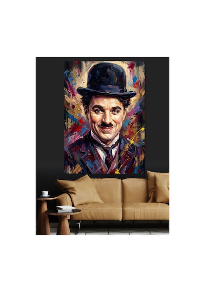 Renkli Boya Patlamalı Charlie Chaplin Yağlı Boya Dokulu Kanvas Tablo Canvas Tablosu