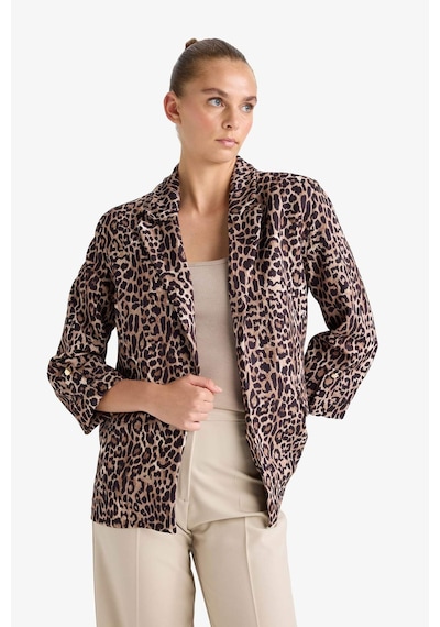 Defacto Loose Fit Ceket Yaka Leopar Desenli Blazer Ceket E1483ax25aubn225 Kahve
