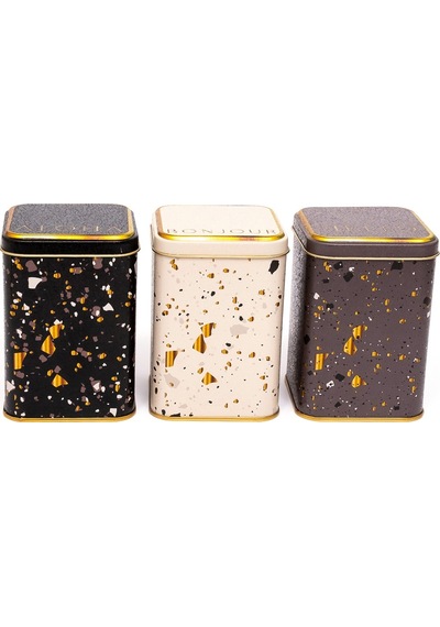 Terrazo Desenli Kare Metal Saklama Kabı 3 Lü Set 8.7 x 8.7 x 12.5 CM Çok Renkli