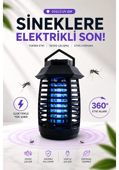 Uv Işıklı Sinek Öldürücü Elektrikli Sivrisinek Yakalayıcı Haşere Öldürücü Sinek Işıklı Lamba