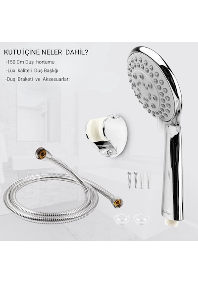 5 Fonksiyonllu Lüx Duş Seti Hortum Mafsal Ve Başlık Set Fulltakım Krom
