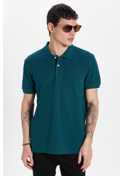 Tudors Erkek Slim Fit Dar Kesim %100 Pamuk Yeşil Polo Yaka Tişört-32775 Yeşil