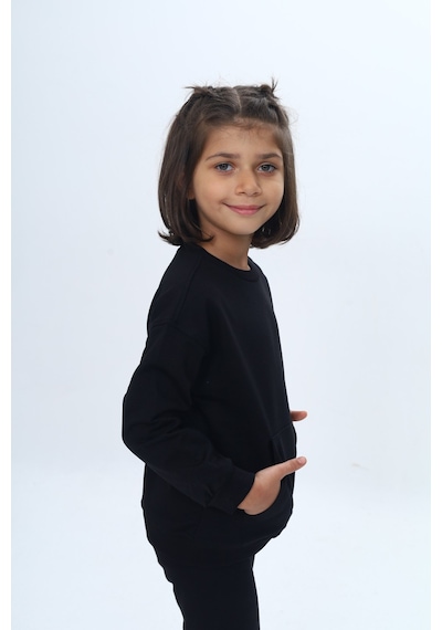 Toontoy Kız Çocuk Mini Kalp Baskılı Sweatshirt Siyah