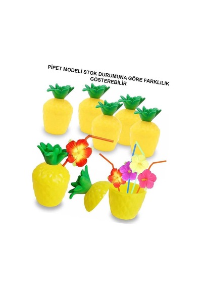 Ananas Hawaii Luau Aloha Pipetli İçecek Kabı Bardak 10x13 Cm 1 Adet Evimdeyokyok Çok Renkli