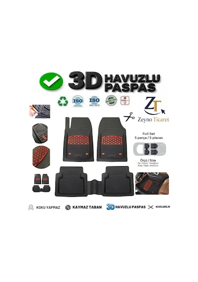 Honda Crv 2005 4 Cm Derin Havuzlu 5 Parça 3d Universal Oto Paspas Siyah-kırmızı