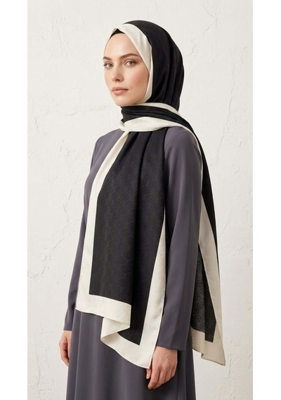 Moda Nuda Jakar Şal Ap Monogram Desen - Siyah