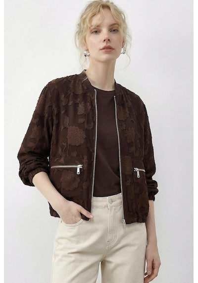 Shade Kadın Fermuarlı Şifon Empirme Oversize Ceket 2913 60286024 - Acı Kahve Kahverengi