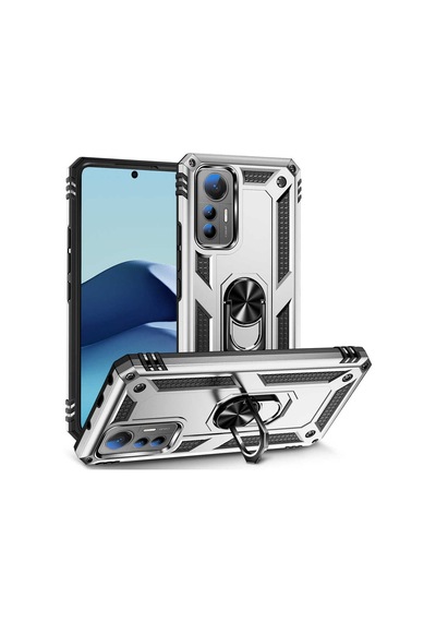 Xiaomi Mi 12 Lite Kılıf Kamera Koruyucu Manyetik Standlı Tank Koruma Pazarplus Kırmızı