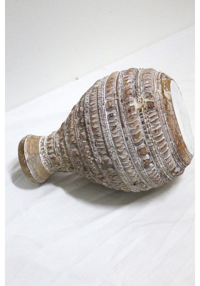 Ahşap Dekoratif Vazo 25cm Bej