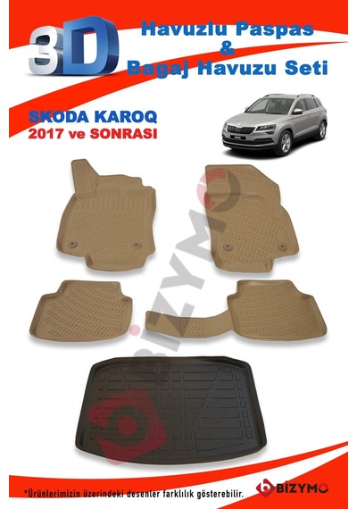 Skoda Karoq 2017 Ve Sonrası Bej Paspas Ve Bagaj Havuzu Seti Bej