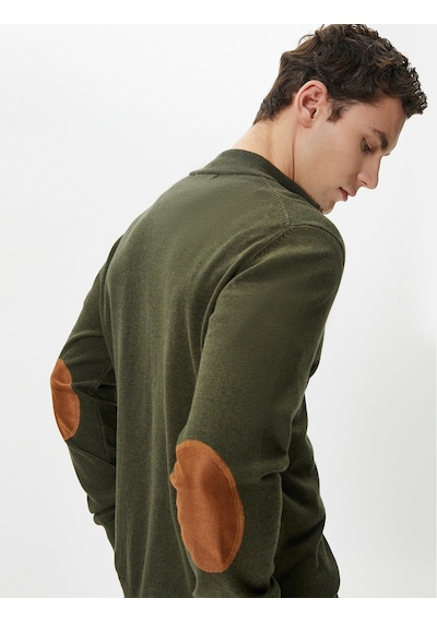 Koton Yarım Fermuarlı Kazak Slim Fit Uzun Kollu Dirsek Detaylı Haki 4sam70005ht Haki