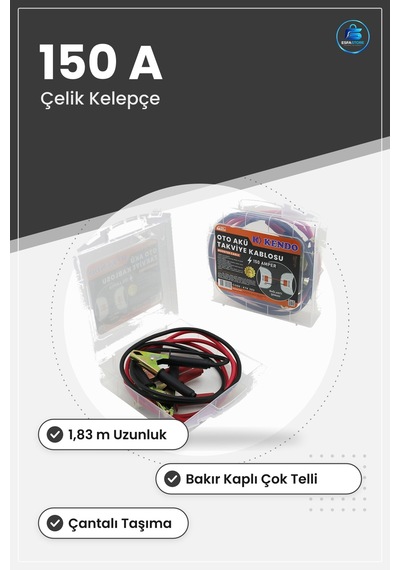 Akü Takviye Kablosu 150a 1,83 M Çantalı Bakır Kaplı Çok Telli Çel