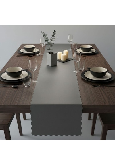 1 Adet Deri Runner-40x140 Cm-fırfır Desenli Runner Gri