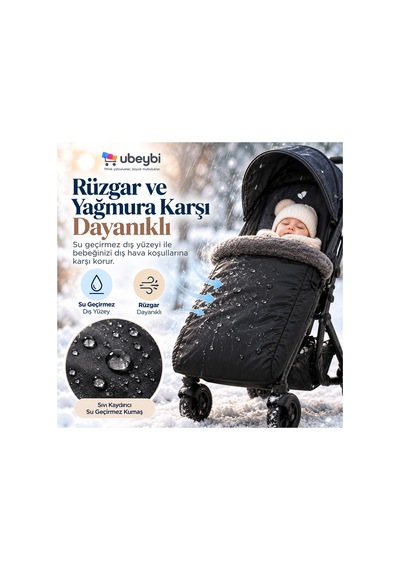 Universal Kışlık Puset Ayak Örtüsü - Su Geçirmez Rüzgar Dayanıklı Sıcak Polar Bebek Arabası Footmuff 0-3 Yaş Siyah