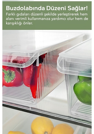 6 Adet Kapaklı Dolap İçi Buzdolabı Düzenleyici - Meyve Sebze Saklama Kabı Buzdolabı Organizer 6 Lt Şeffaf