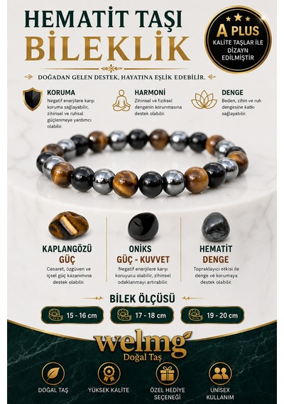Çakra Bileklik - Nazar Bileklik - Doğal Taş Bileklik Siyah Siyah