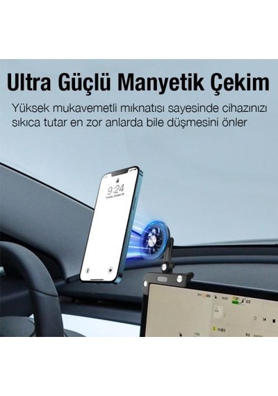 Polham Tesla Model Y, S, X, 3 İle Uyumlu Magsafeli Telefon Tutucu, Notebook Ekranı İçin Telefon Tutucu