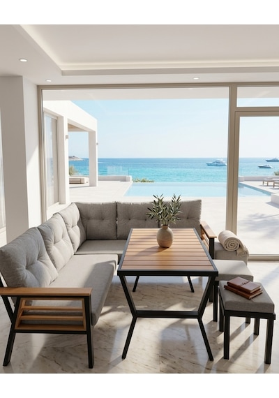 Dolce Metal Bahçe Balkon Teras Köşe Masa Ve Puf Takımı Çok Renkli